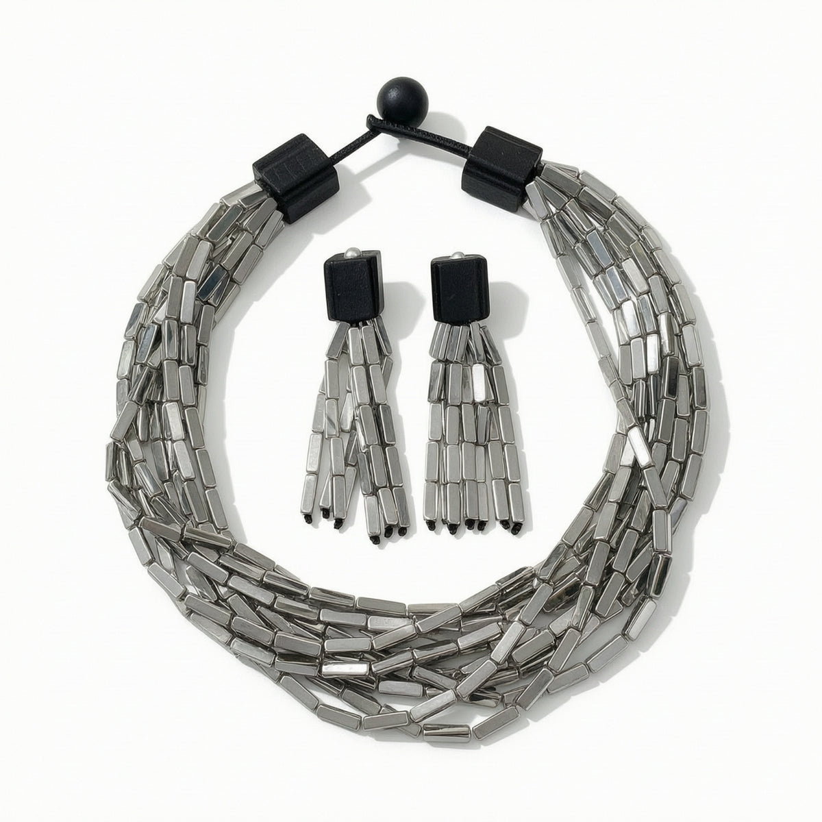 Bib Necklace with Drop Earrings Layered Necklace and Earrings Set Statement Costume Jewelry for Women, Parties