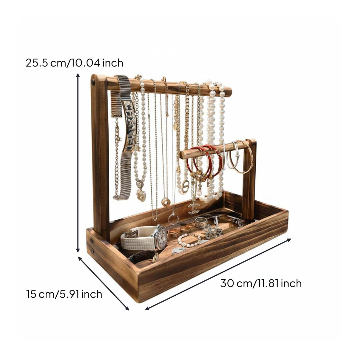 Solid Wood Wooden Jewelry Stand Minimalist Design Tabletop Jewelry Display Accessible Design for Women, Dresser Top, Bedroom, Closet
