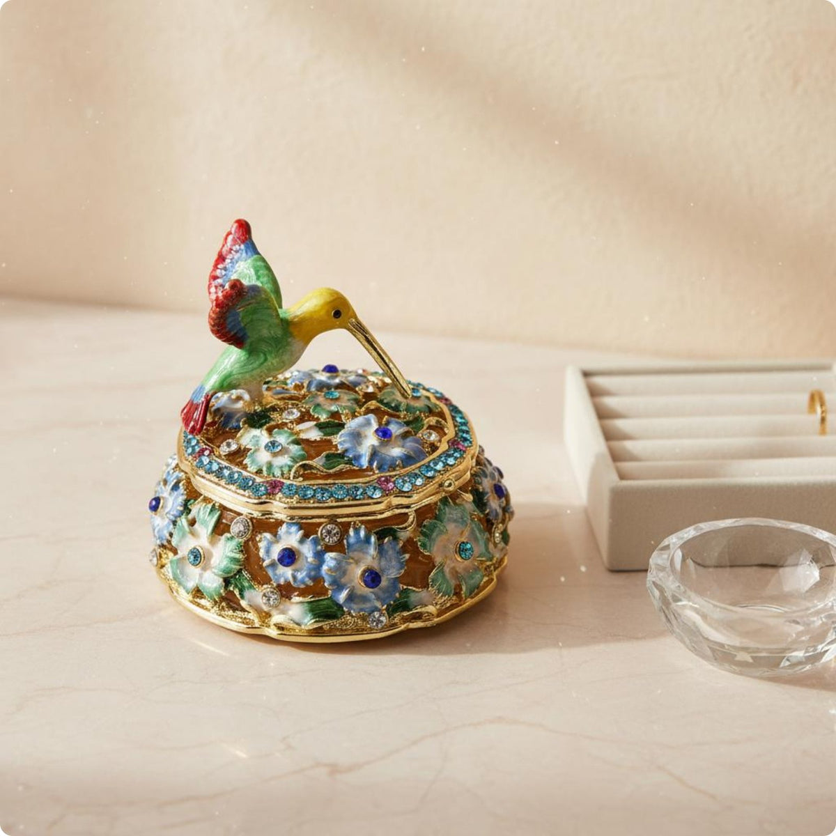 Hummingbird Jewelry Box Crystal Studded Hummingbird Trinket Box Collectible Home Decor