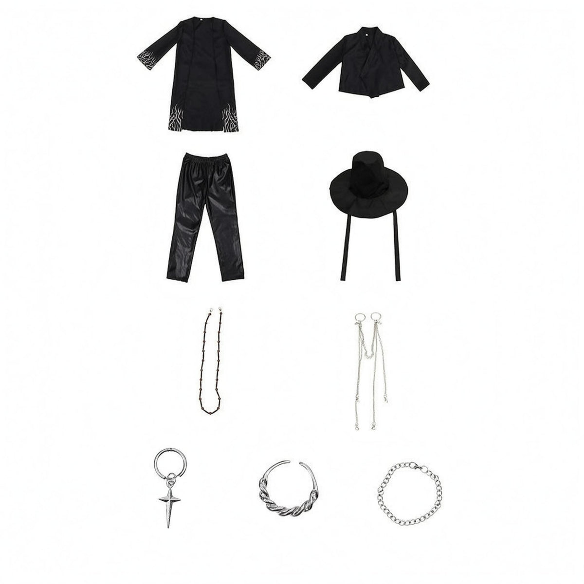 Black Cosplay Costume Full-Body Performance Wear Layered for Men