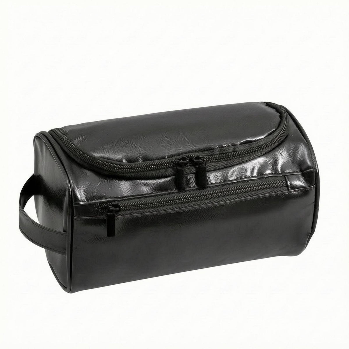 Barrel Toiletry Bag PU Leather Cosmetic Bag Side Carry Handles