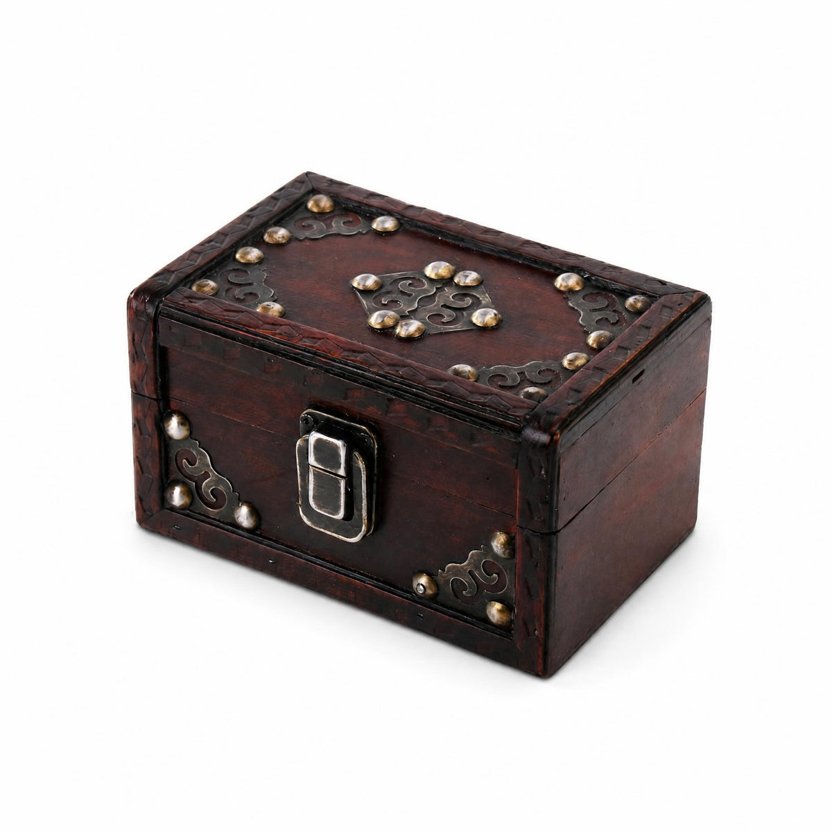 Wooden Storage Box Vintage Wooden Box Rivet Embellishments Hinged Lid