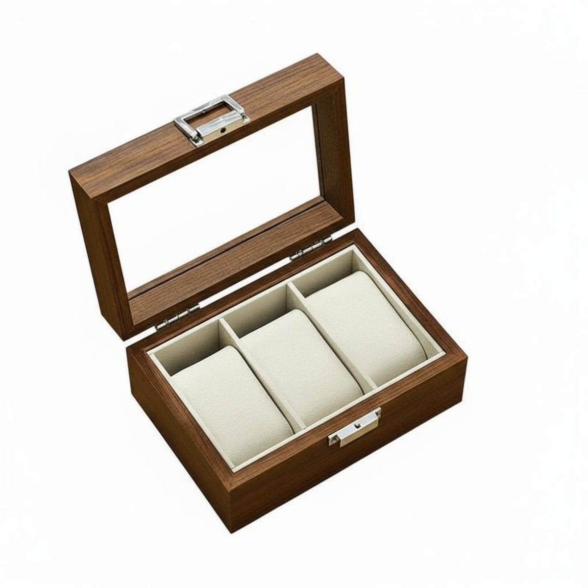 Wooden Watch Display Case Clear View Lid Watch Storage Box Metal Clasp Great Gift Suggestion for Closet