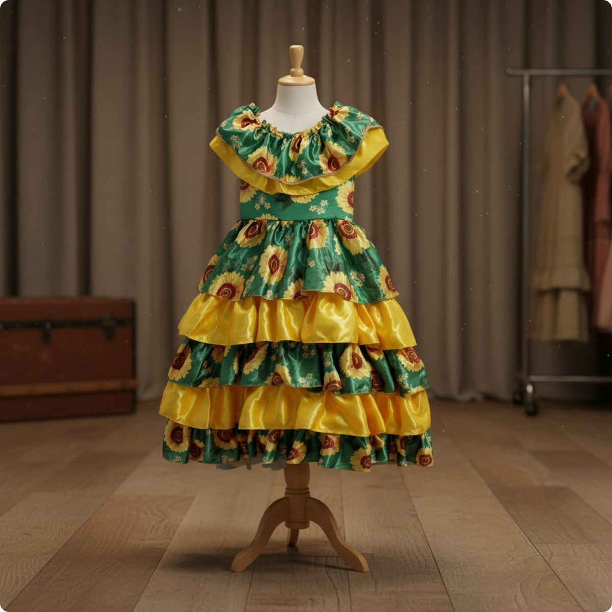 Floral Print Costume Retro Style Vintage Folk Dress Lightweight Material Halloween Performance Costume for Cosplay, Stage