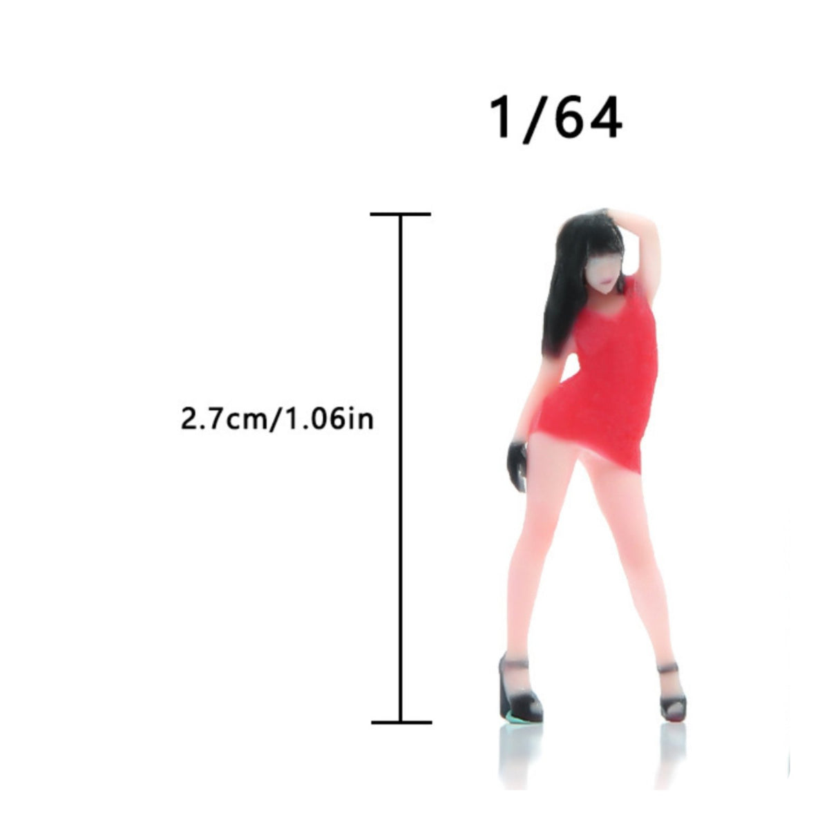 1/64 Scale Female Figure Collectible Red Dress Woman Figurine Hand Painted