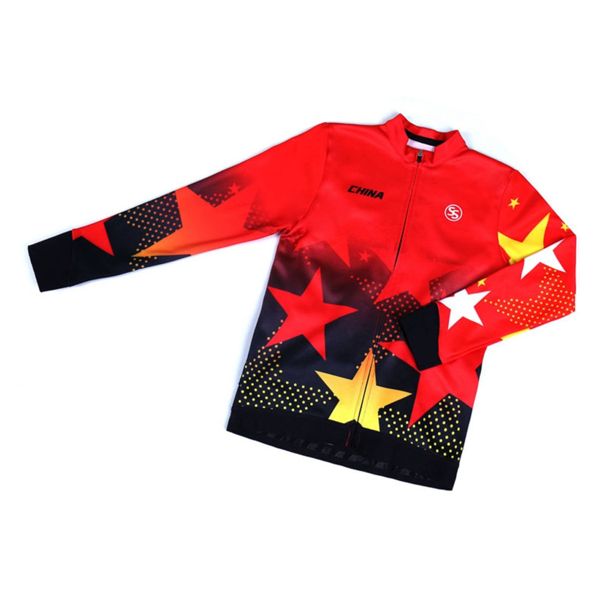 Autumn Winter Kids Cycling Jersey, Fleece Long Sleeve, Breathable, Unisex, Red, Full Zipper