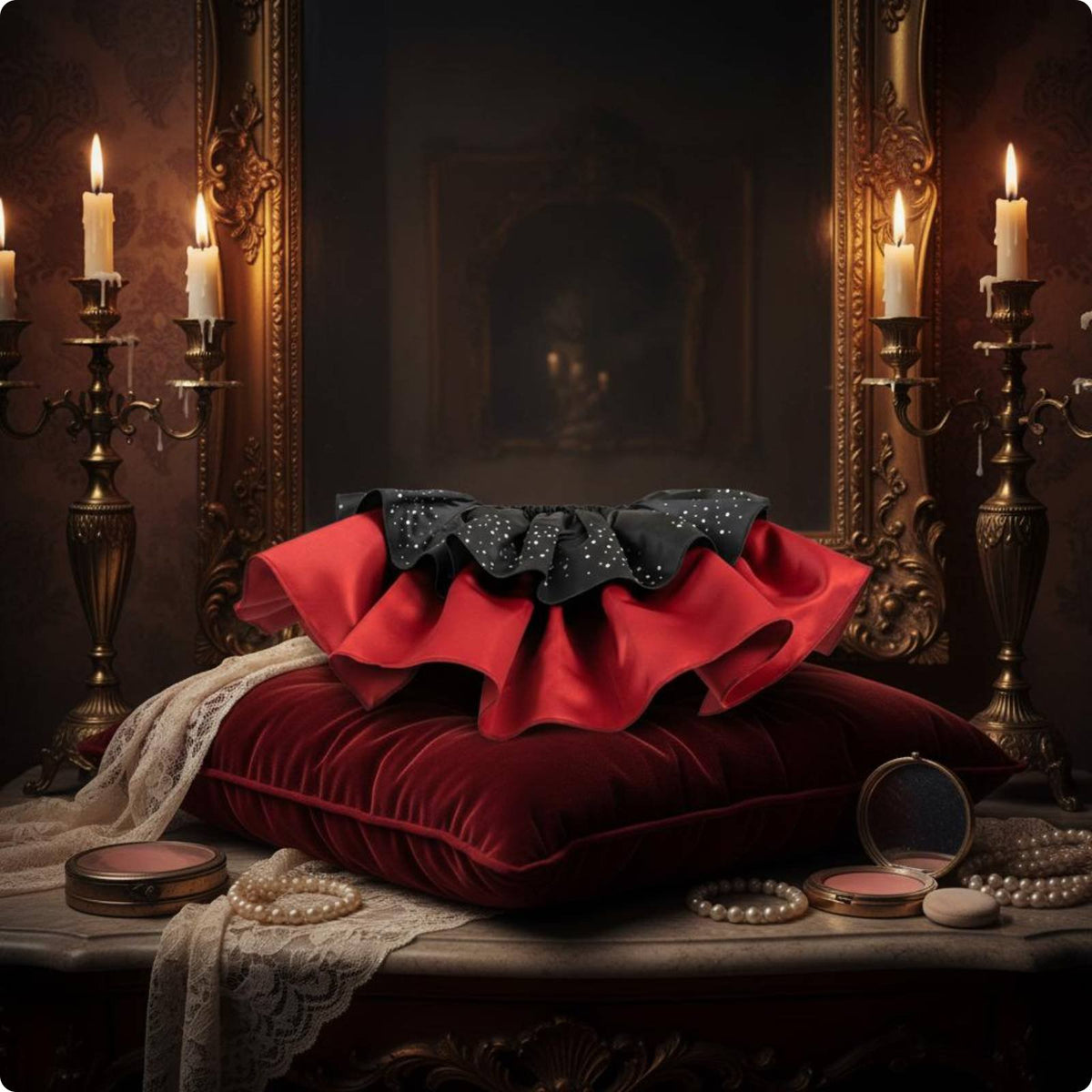 Black and Red Ruffle Collar Stage Wear Shiny Material Costume Collar Photo
