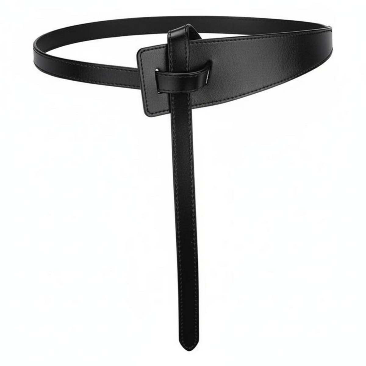 Black leather waist belt for women