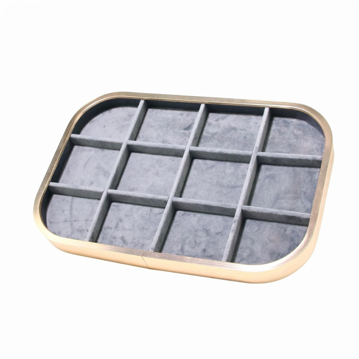 12-Compartment Jewelry Tray Rounded-Rectangle Flocked Jewelry Tray Gray