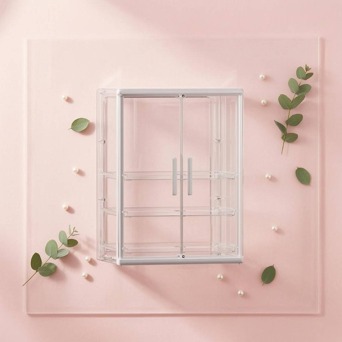 Cosmetic Storage Cabinet Vertical Handles Tabletop Makeup Cabinet Transparent