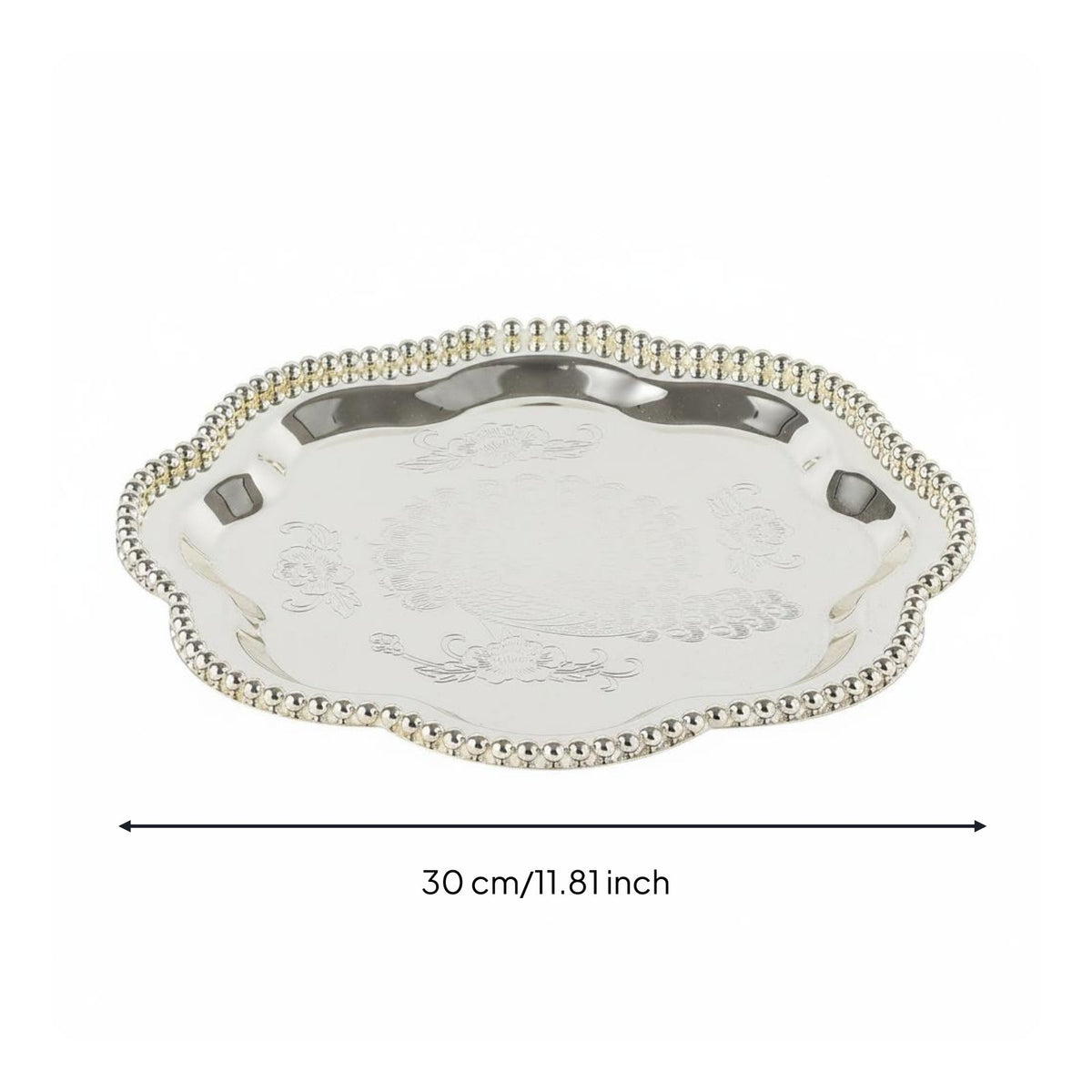 Beaded Tray Elegant Design Silver Serving Tray Mirror-Like Surface