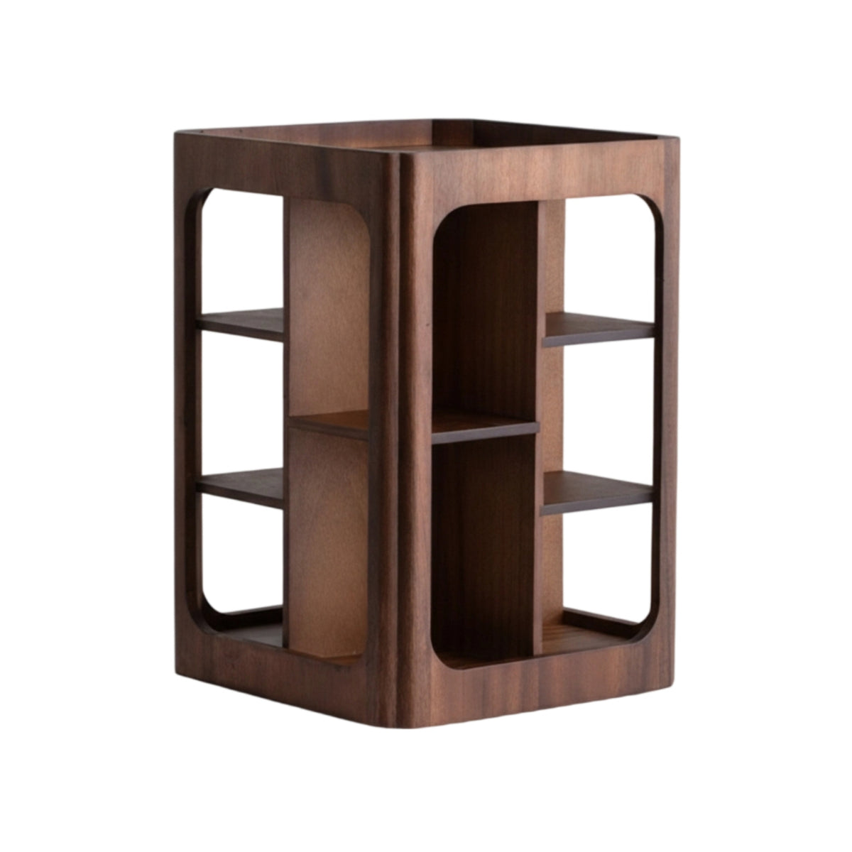 Desktop Display Shelf Rotating Storage Rack Walnut Wood Vertical Space Saving