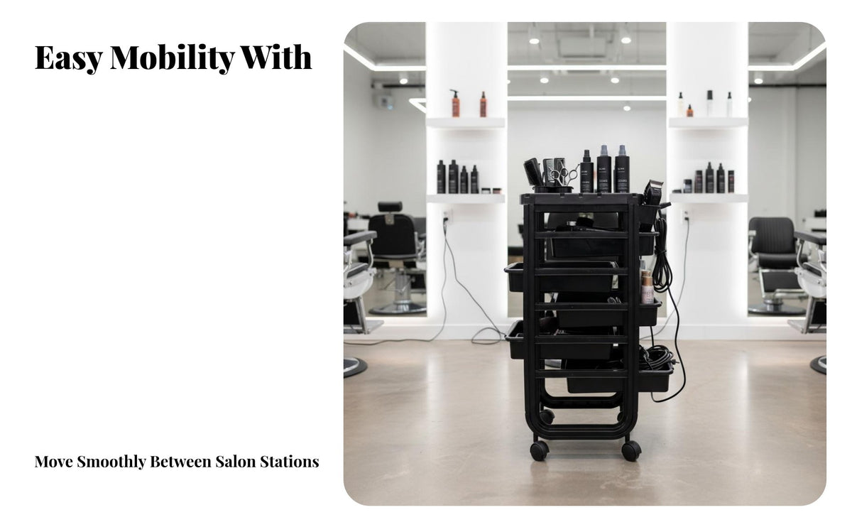 Multifunctional Salon Tool Trolley On Wheels Wheeled Stylist Tool Carrier Push/pull Handle Storage Trolley Heavy Duty for Hair Stylists, Beauty Professionals, Pet Groomers, Barbershop, Spa
