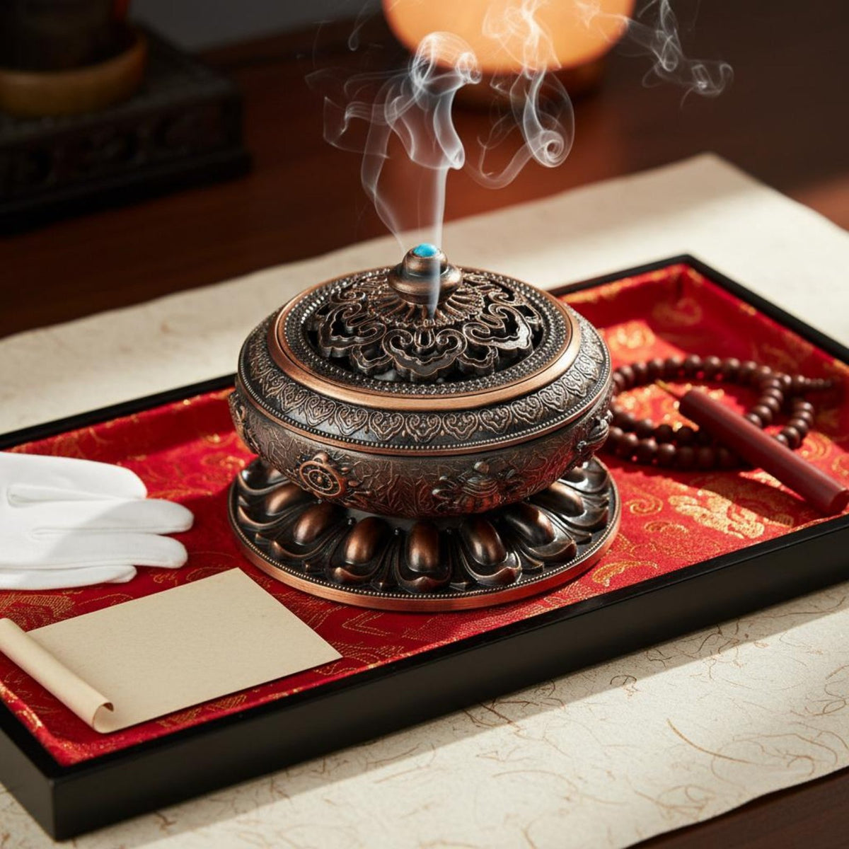 Metal Aromatic Resin Burner with Lid Multi-Functional Alloy Coil Aromatic Resin Burner Holder Antique Censer Promotes
