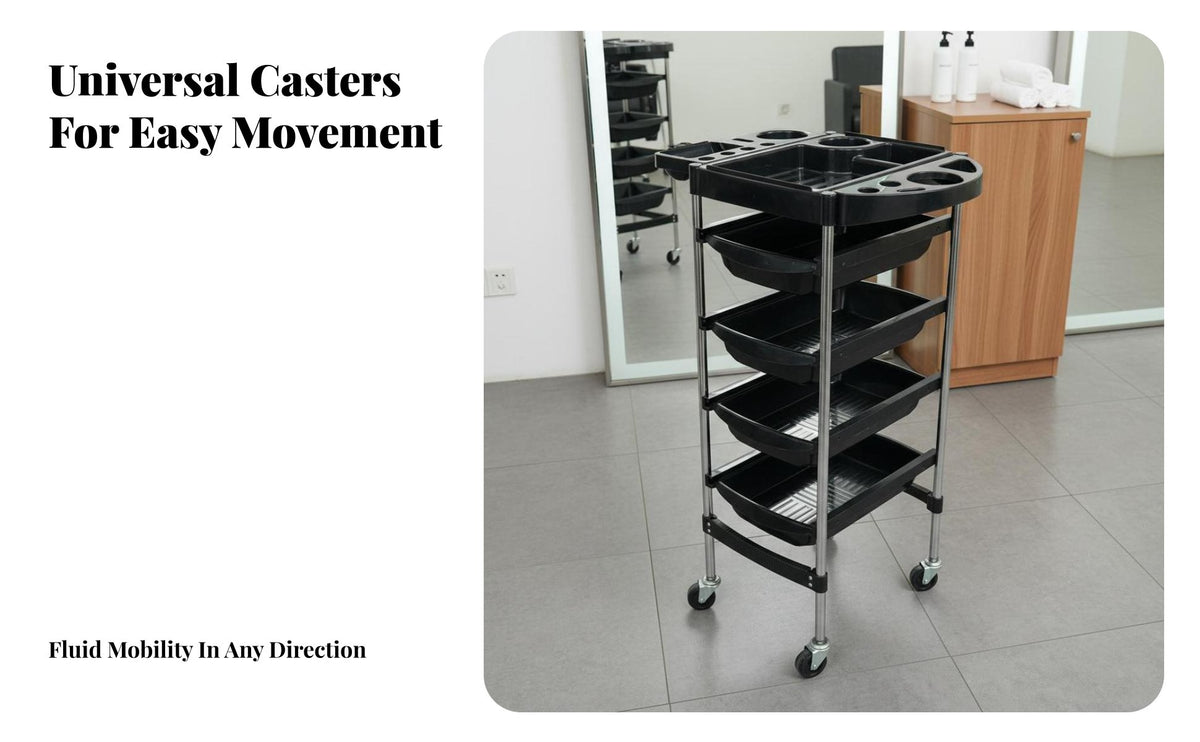 Expandable Top Tray 5-Drawer Salon Trolley 360-Degree Swivel Wheels Rolling Organizer Easy Mobility Professional Equipment Sturdy Construction for Hair Stylists, Beauticians Artists, Beauty Parlor, Spa, Barbershop