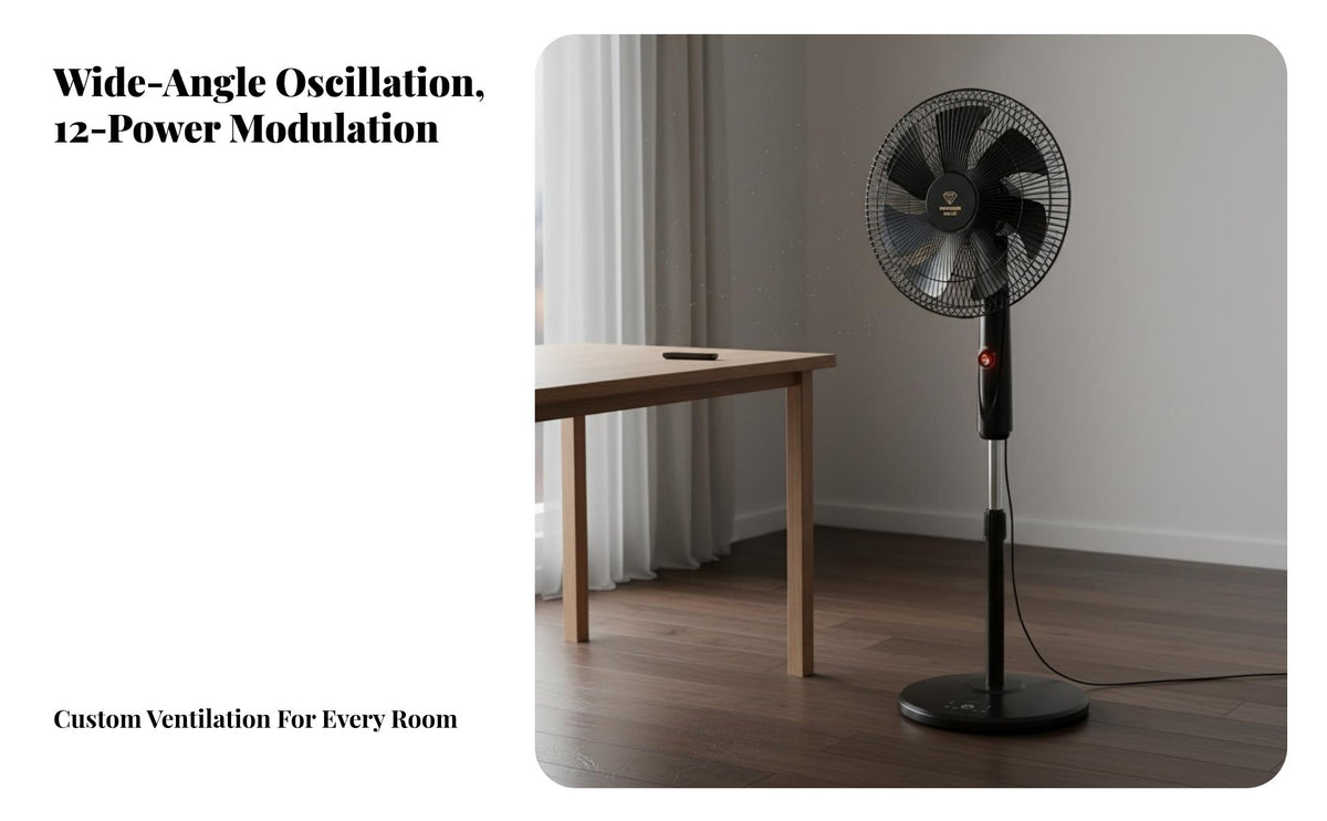 Energy Efficient Standing Floor Fan Wide Oscillation Distant Control Stand Fan Quiet Operation Home Appliance Auto-Deactivate Timer for Students, Dorm Room, Office, Bedroom
