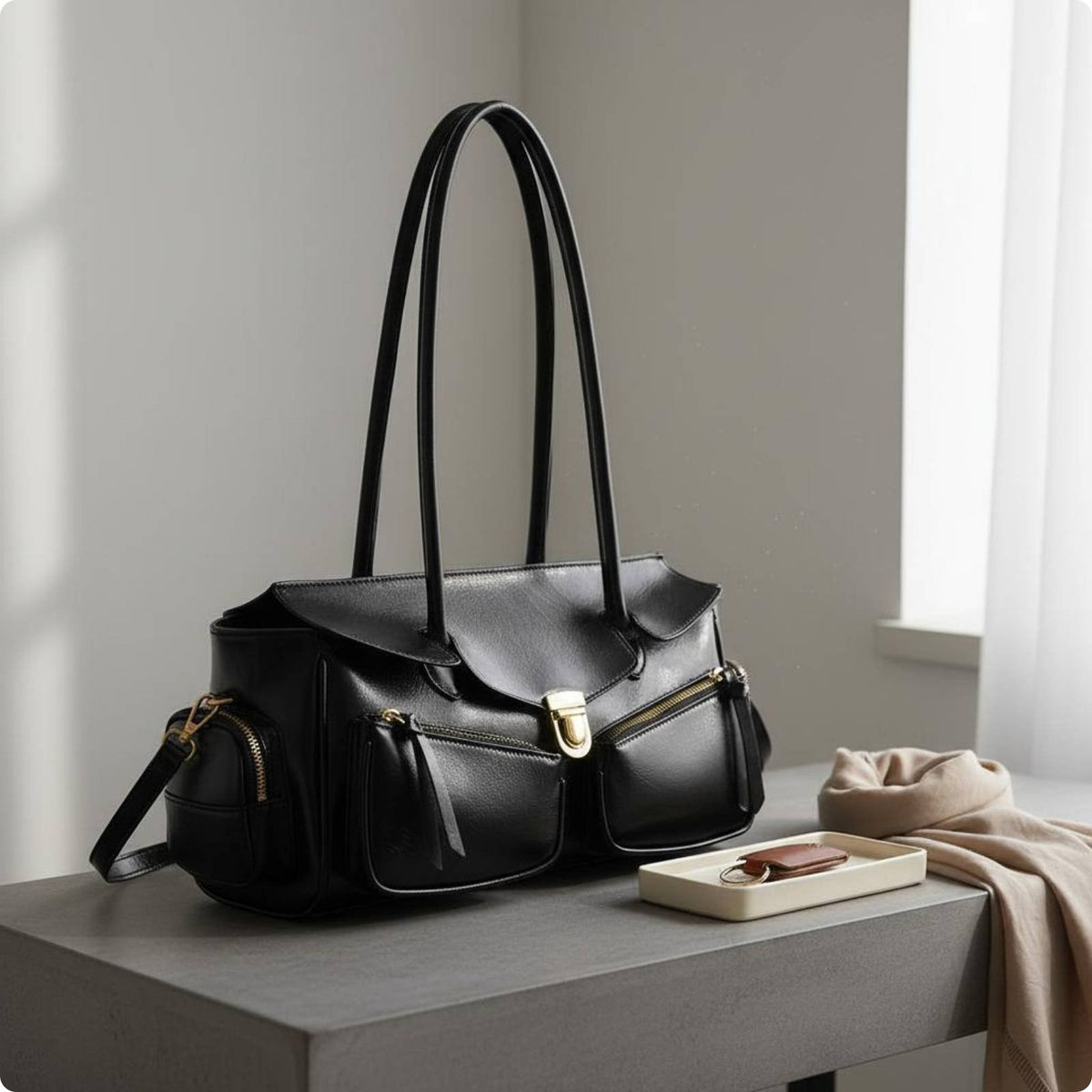 Motorcycle Design Bag Zipper Closure Retro Handbag Organized Storage for Women
