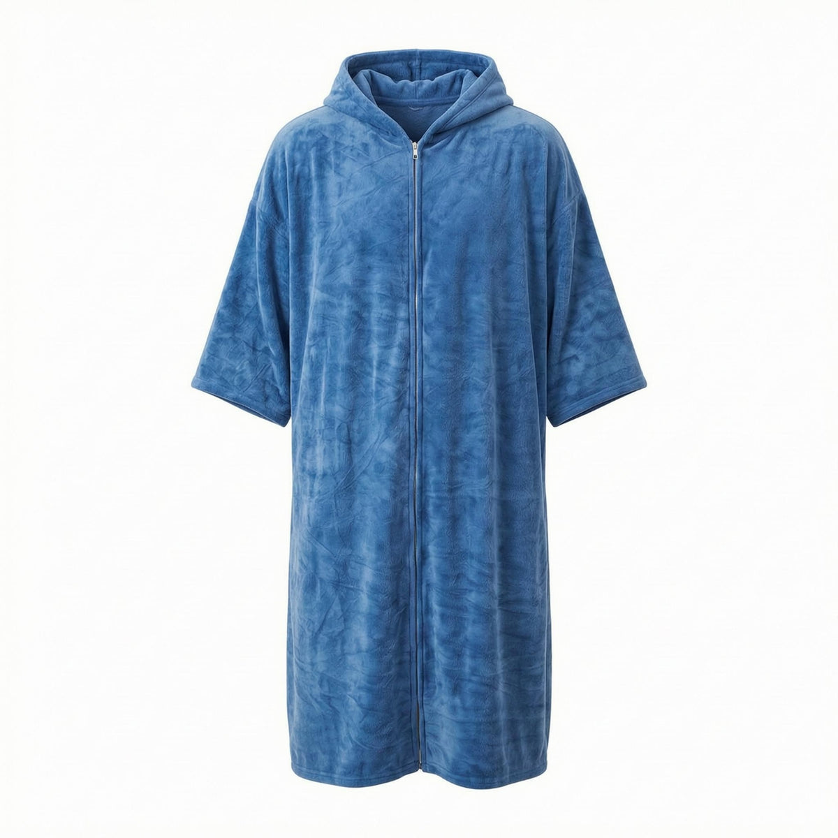 Hooded Bathrobe Zippered Short-Sleeve Robe Soft for Adults
