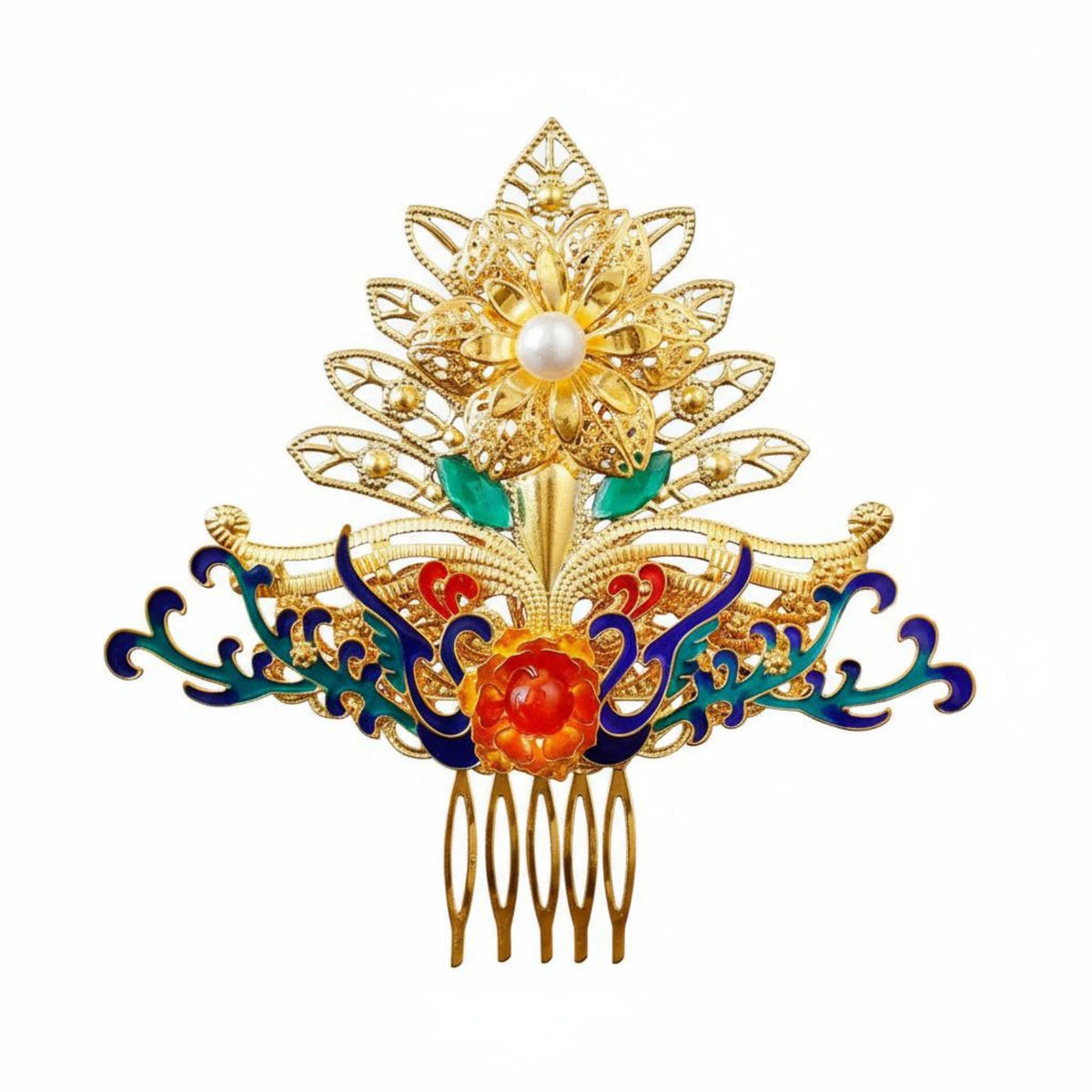 Traditional Chinese Attire Hair Accessory Handmade Traditional Chinese Hair Comb Gilded Floral Headpiece Artisanal Headdress