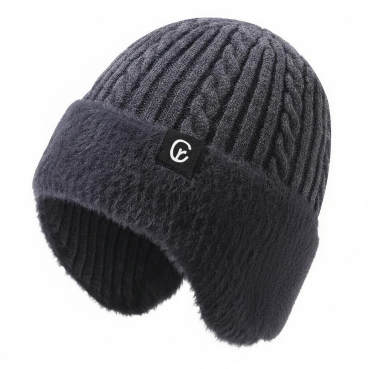Winter Hat for Men, Knit, Ear Cover, Hiking, Navy