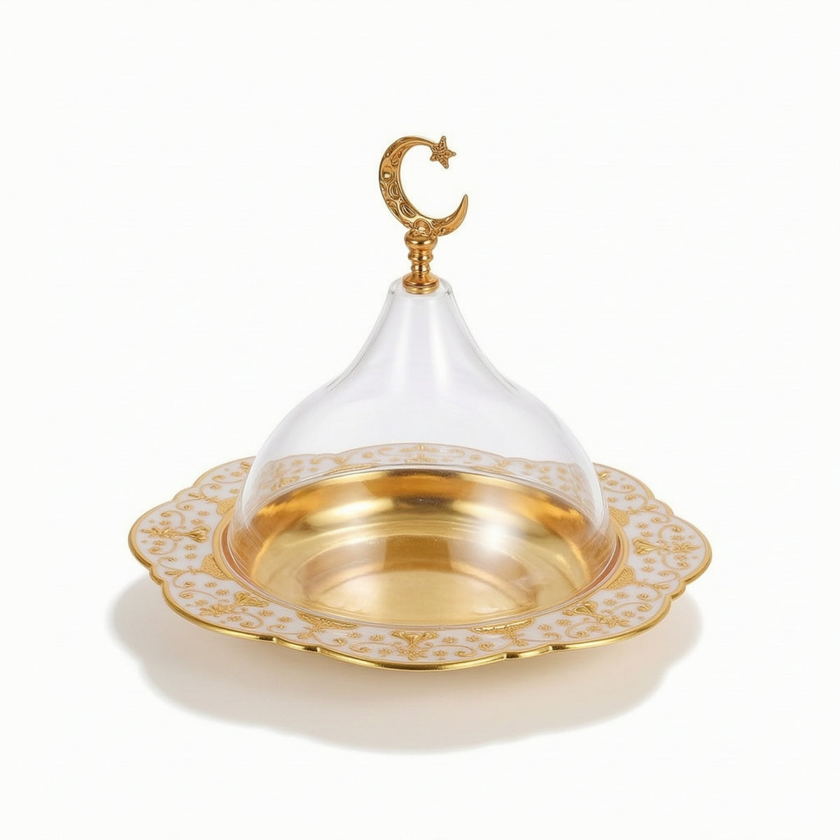 Dessert Display with Glass Cover Embossed Tray with Dome Elegant for Tea Time