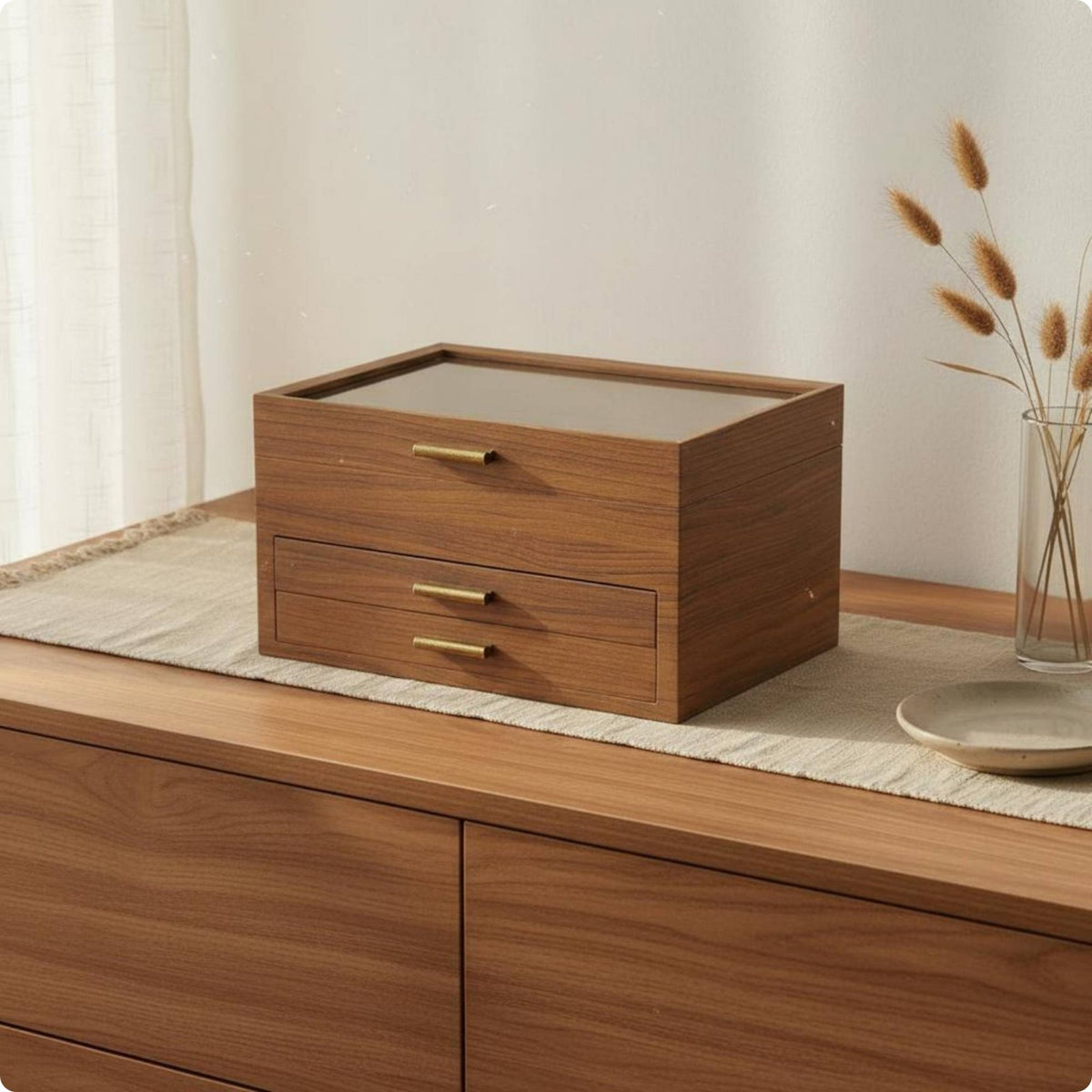 3-Tier Jewelry Organizer Gold Color Handle Drawer Jewelry Storage Box for Vanity