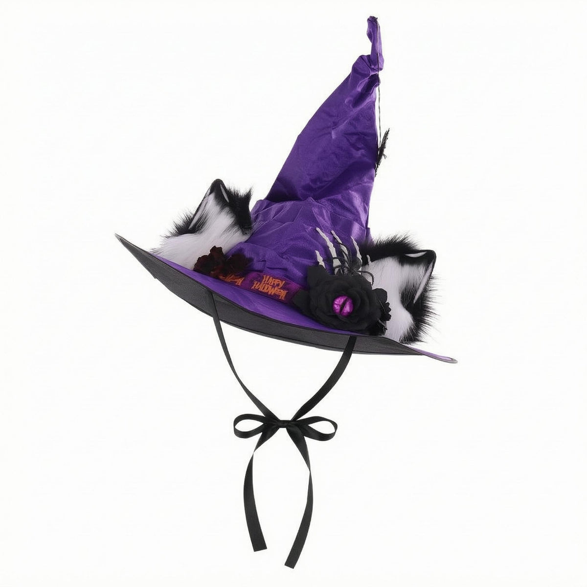 Feline Ear Witch Hat Flower Accent Costume Accessory Soft for Dress-Up