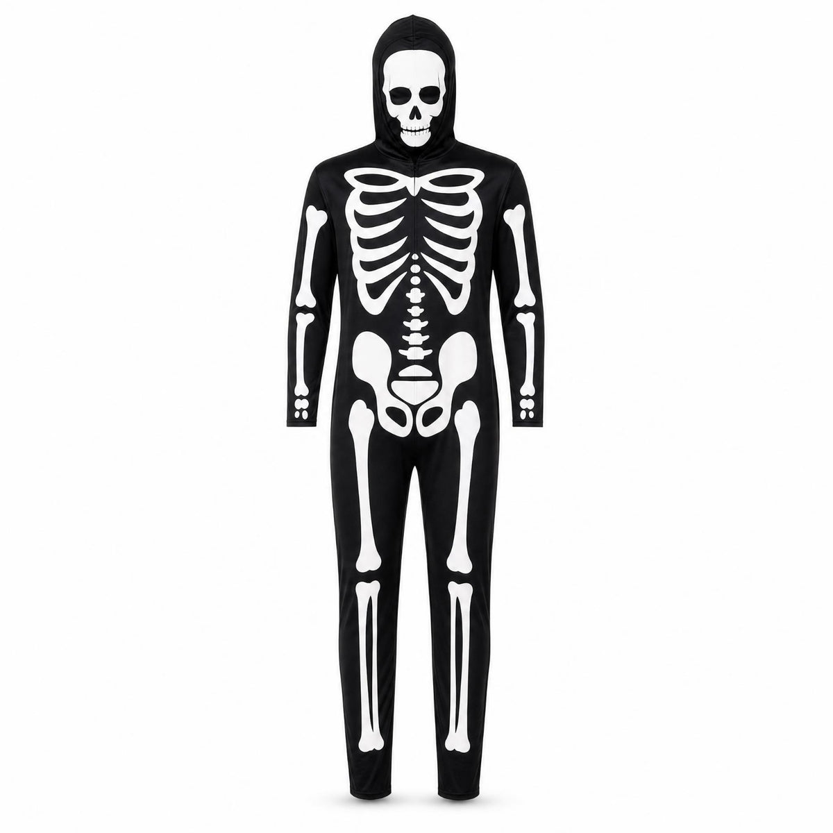 Full-Body Cosplay Suit Hooded Skeleton Suit Front Zipper for Performance Wear