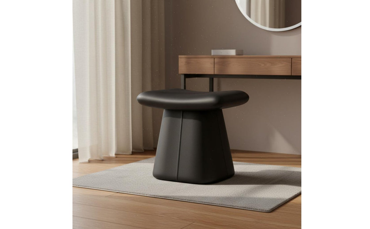 Light Luxury Design Leather Dressing Table Stool Comfortable Seating Upholstered Saddle Stool Sturdy Construction Backless Makeup Chair High-Density Foam Cushion for Bedroom, Entryway, Study, Living Room