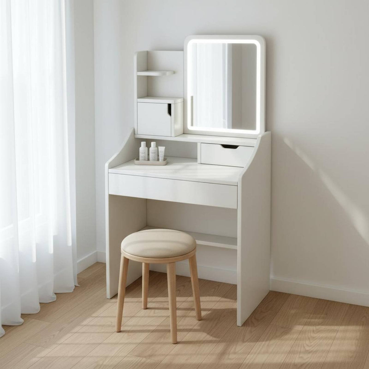Small Dressing Table Set Space-Saving Design Cosmetic Vanity with Drawers