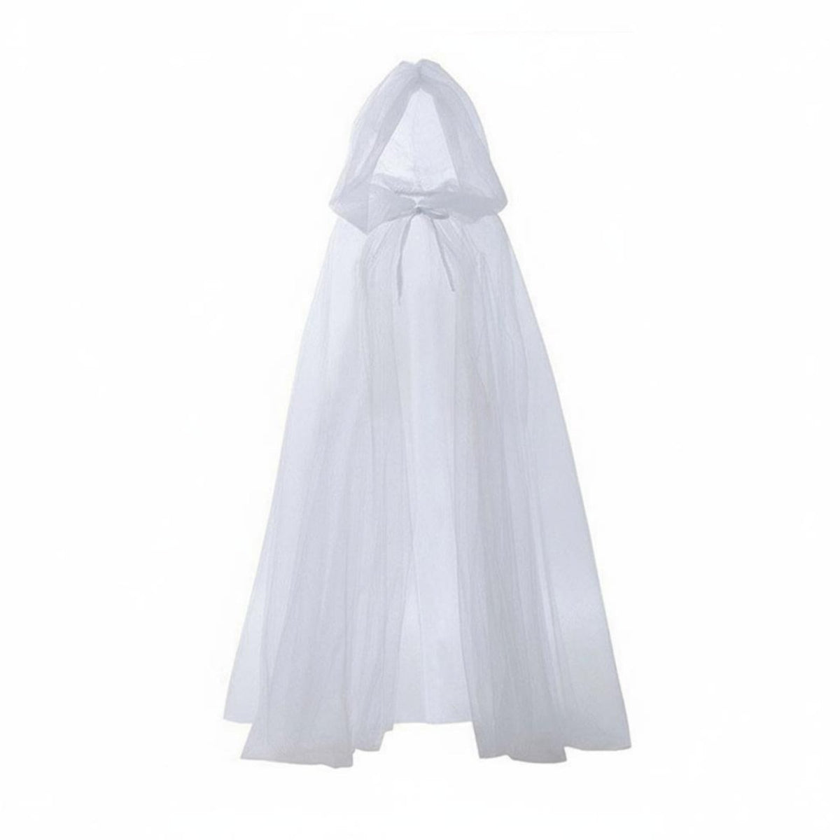 Tulle Cape with Train Multi-Layered Transparent Mesh Poncho Tie-Neck Closure