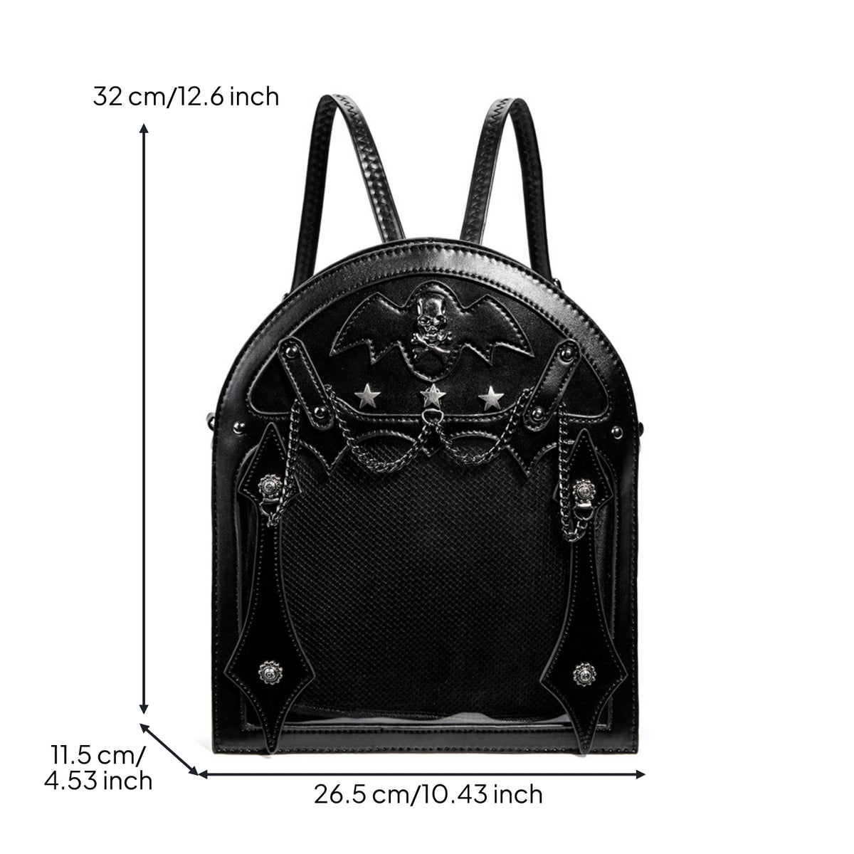 Ita Backpack with Transparent Panel Clear Window Gothic Backpack Wing-Shaped-Wing Bag Skull for Cosplayers, Teens, Cosplay, Everyday Wear
