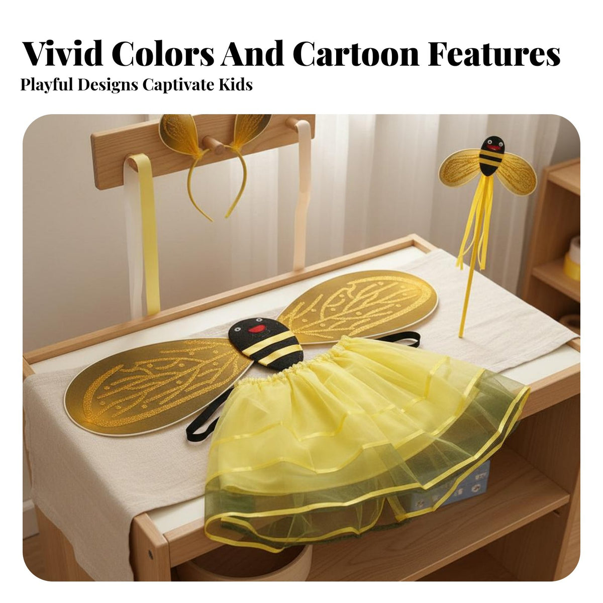 Adorable Design Costume Set Shiny Details Bee Costume Set Striped Pattern for Girls, Adults, Themed Parties, Carnival, Cosplay Events