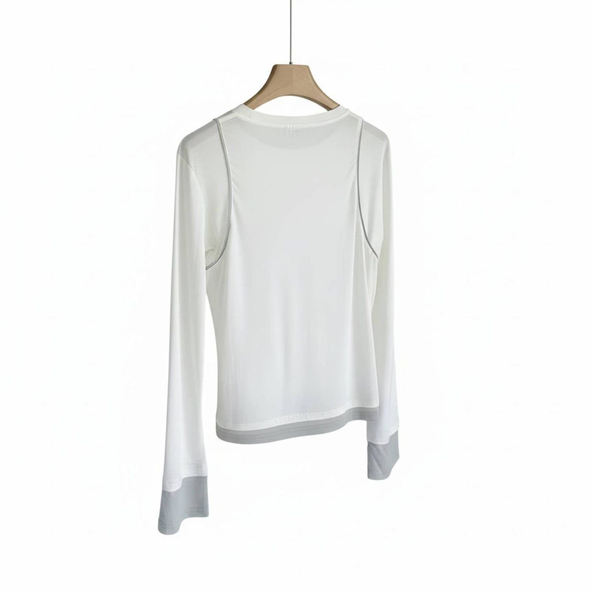 Multicolor Patchwork T-Shirt, Thin Seasonal Round Neck, Fake Two-Piece Long Sleeve Top, Relaxed Pullover for Women