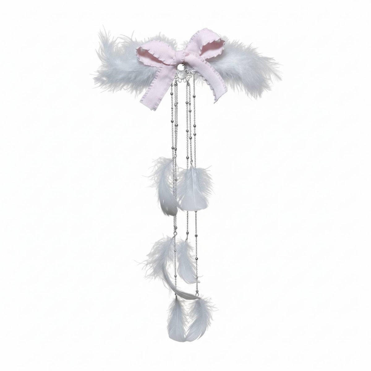 Feather Hair Clip, Traditional Chinese Victorian Headpiece, Long Ribbon, Handmade Sweet Hair Accessory