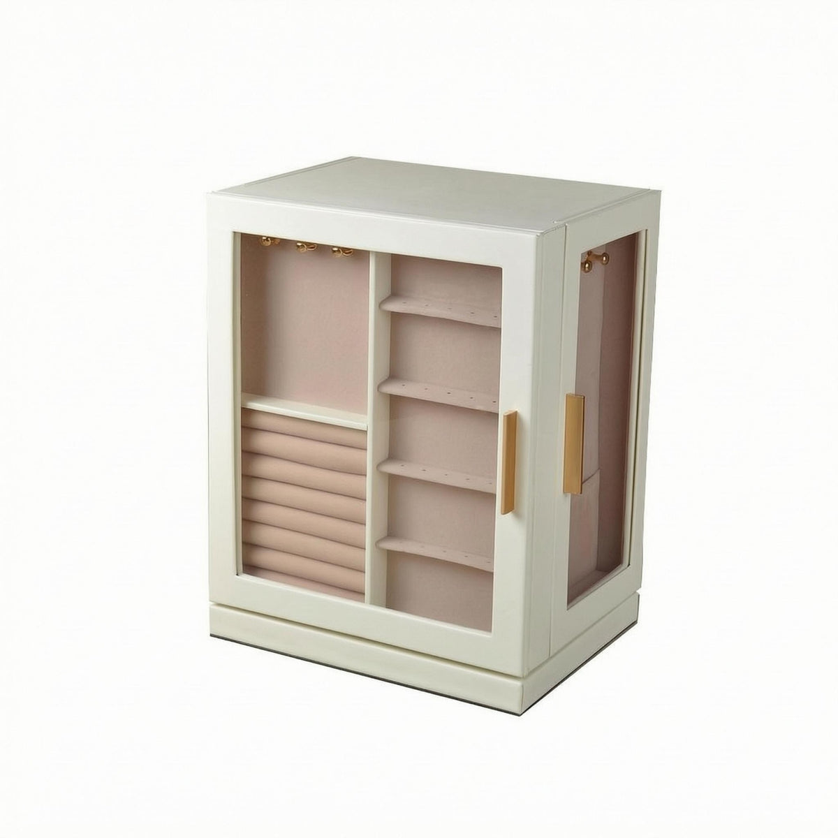 Rotating Jewelry Box Hanging Hooks Swivel Jewelry Cabinet Gold-Tone Handles