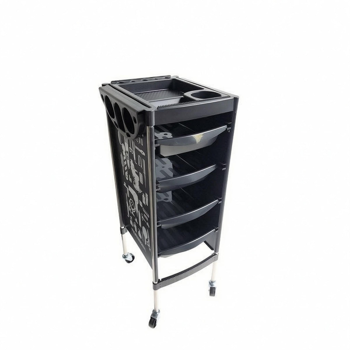 Hairdressing Storage Trolley Molded Compartments Salon Storage Trolley Tool Graphics