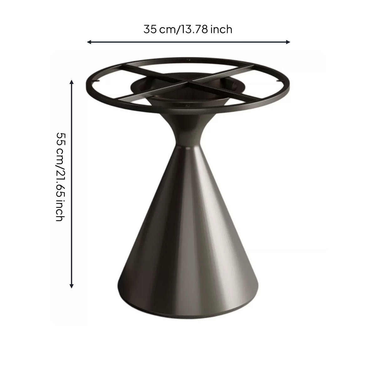 Carbon Steel Cone Side Table Base Tapered Round Pedestal Base Circular Top Frame 55 Cm Table Stand Cross Braces