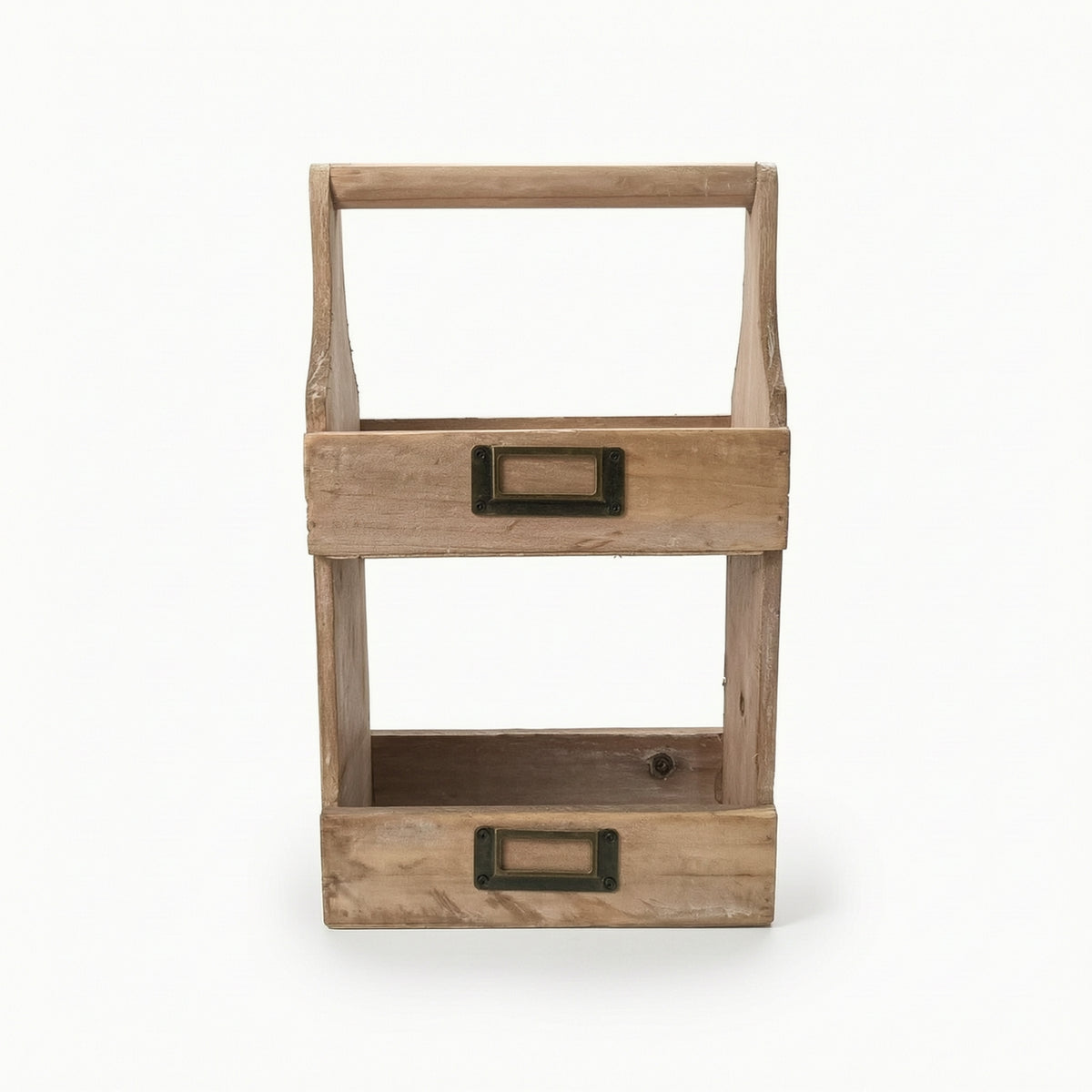 Two-Tier Storage Box Rustic Wooden Organizer Portable for Desk, Kitchen Counter