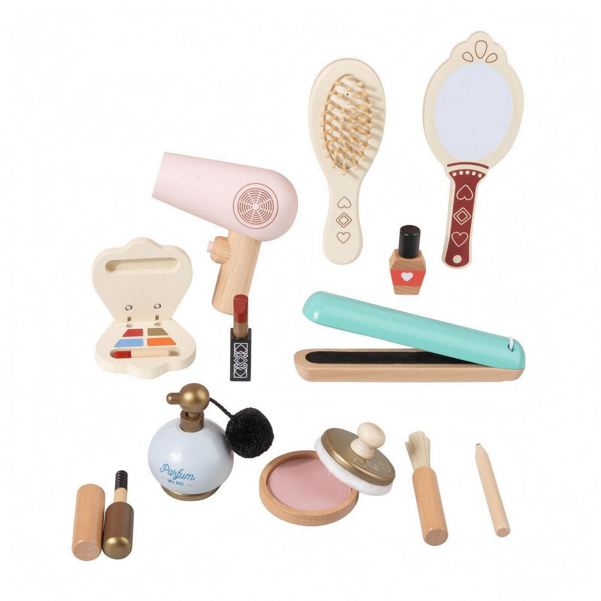 Wooden Pretend Makeup Kit Miniature Toy Cosmetic Set Rounded Shapes for Kids