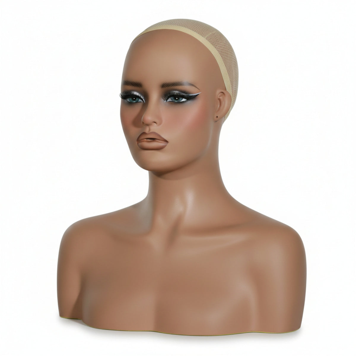 Manikin Head with Shoulders Smooth Finish Mannequin Head Bald Cap-Covered