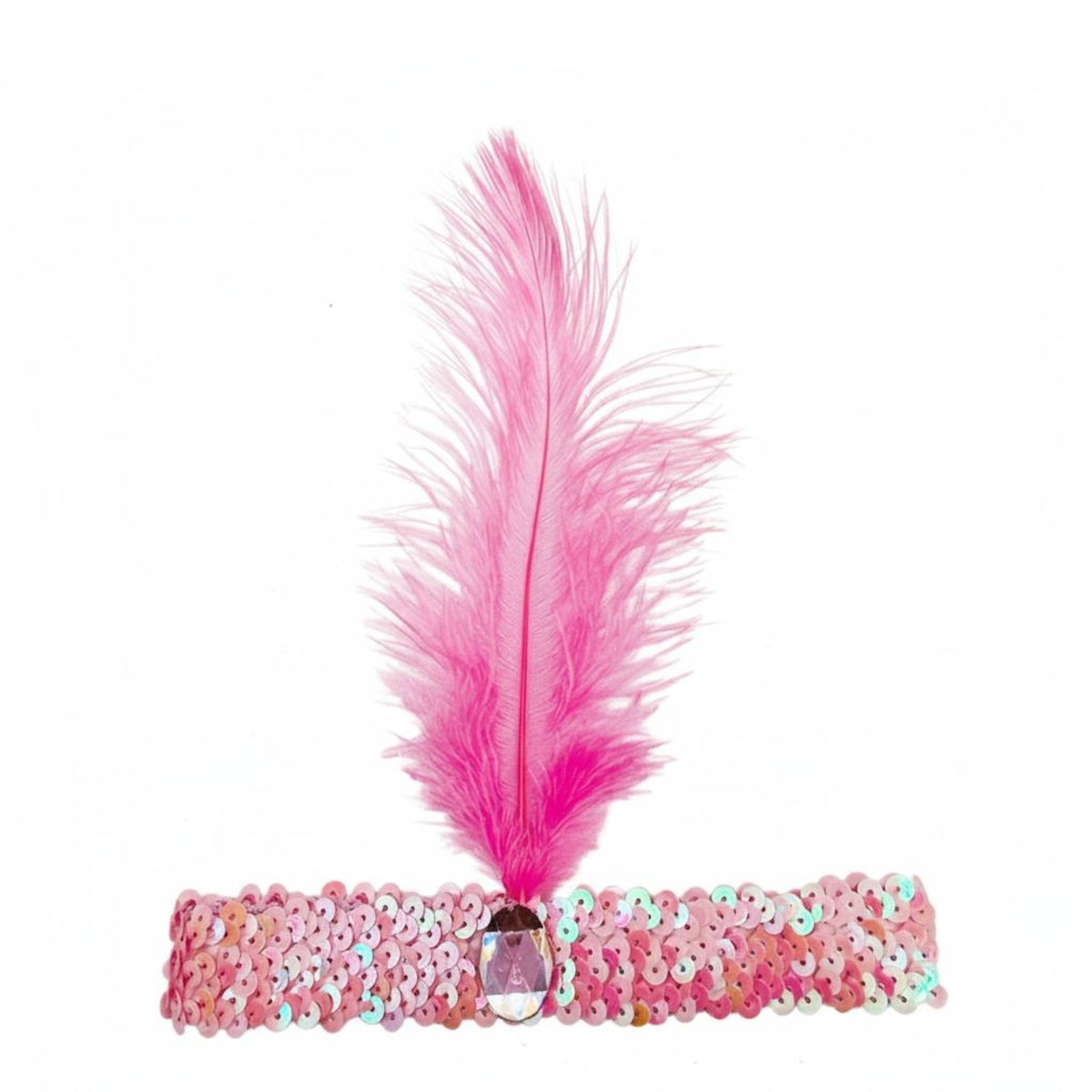 Glitter Feather Headpiece Crystal Accent Feather Headband 1920s Jazz-Age Headband Elastic Fit Headdress Vintage Design for Women
