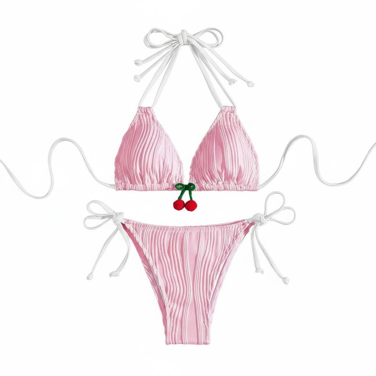 Alluring Design Cherry Triangle Bikini Adjustable Ties Side Tie String Bikini Cheeky for Young Adults, Teens, Vacation, Poolside