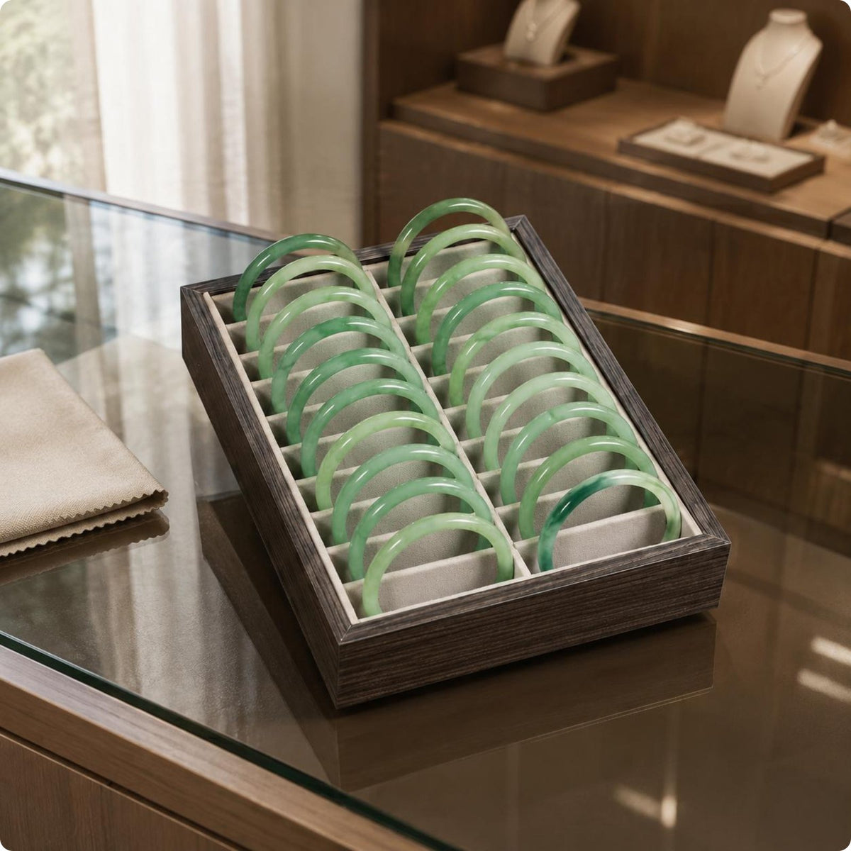 20-Slot Bracelet Tray Wood-Grain Bracelet Organizer Tray Textile-Lined