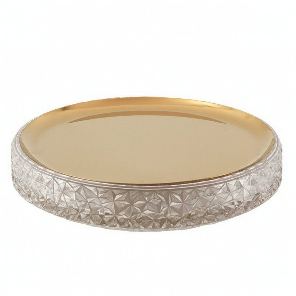 Round Tray with Mirrored Top Geometric Mirrored Tray Elegant Shallow Dish for Vanity