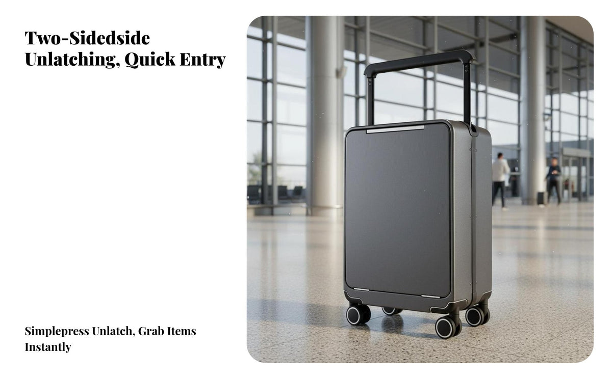 Large Capacity Hardshell Carry-on with Laptop Pocket Wheels Frontentry Carry-on Airline Approved Size Luggage Two-sidedSided Accessing for Travelers, Business Professionals, Frequent Flyers, Airport, Short Break Getaways