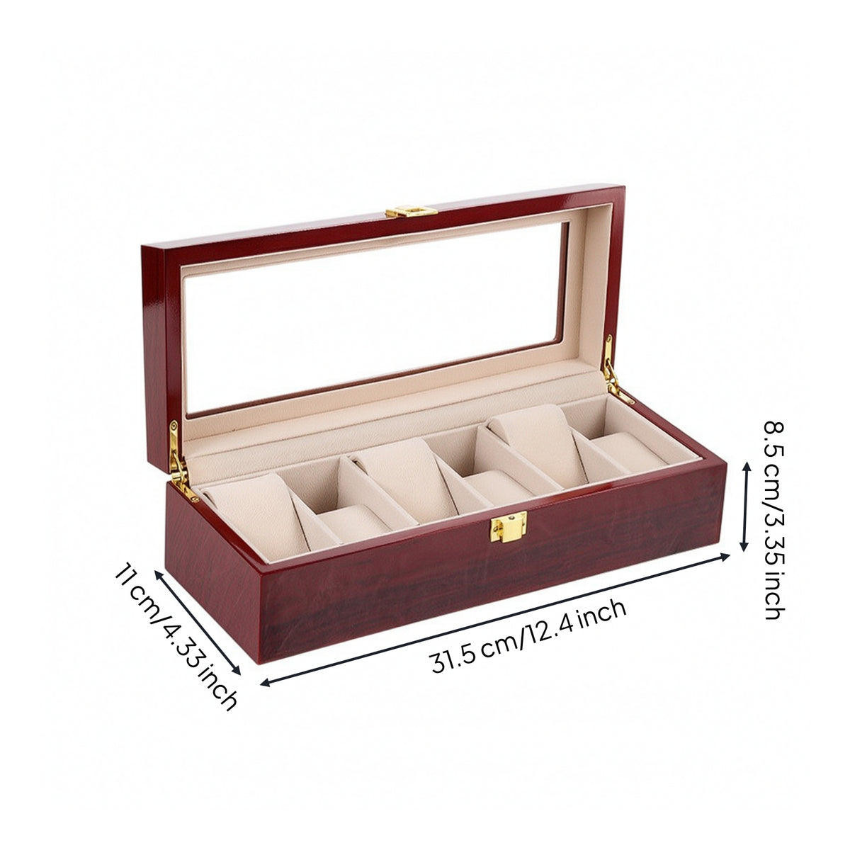Lacquered Watch Storage Box with Glass Lid Glossy Watch Box with Glass Lid Luxury Padded for Collectors, Dresser, Bedside Table, Office Shelf