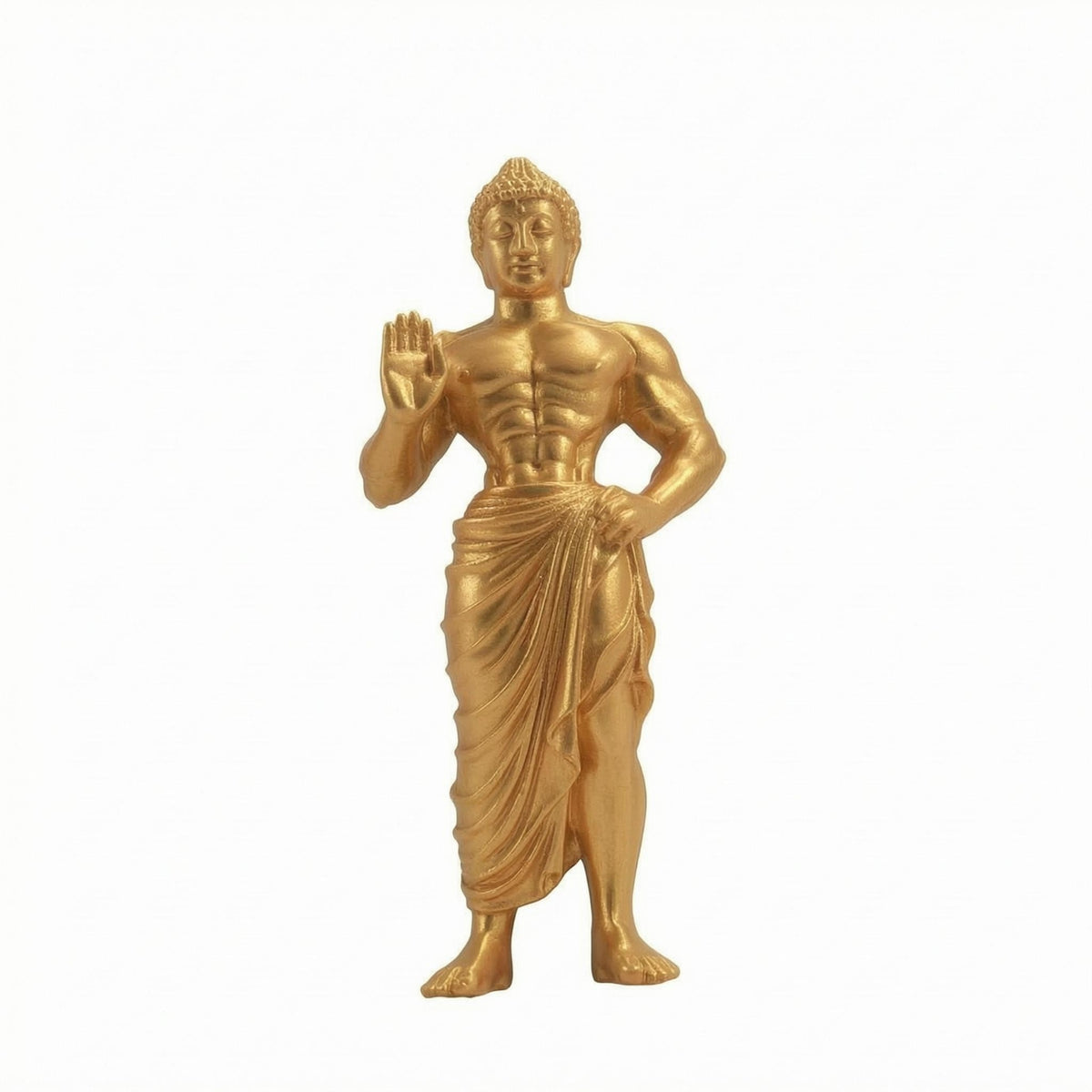 Gold Buddha Statue Muscular Standing Figurine Luxurious Accent