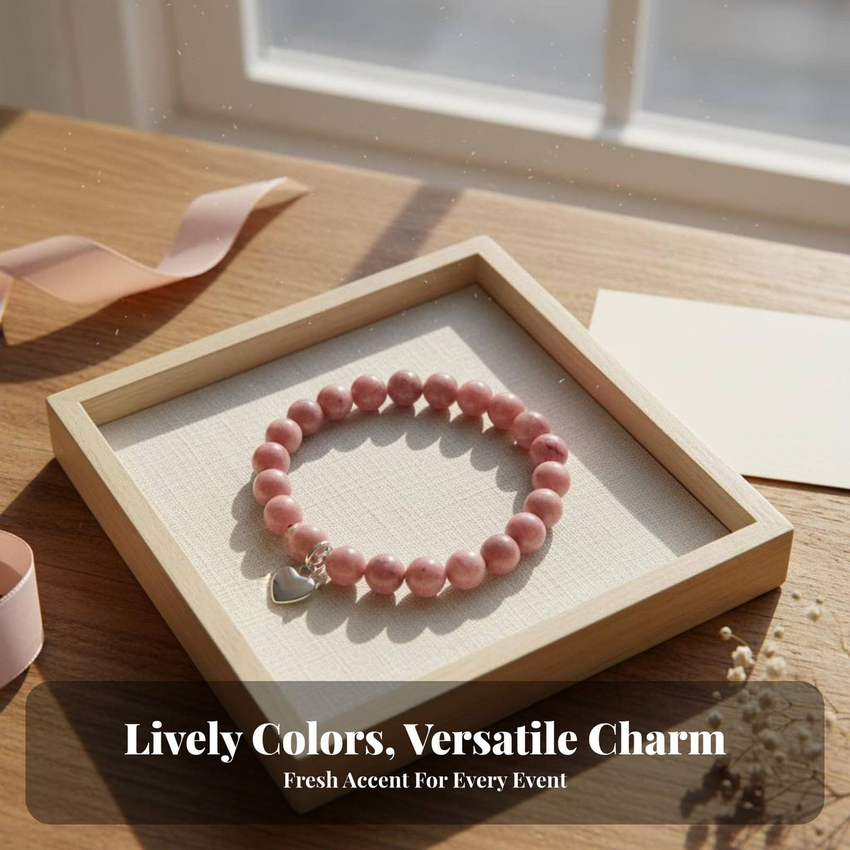 Crystal Bead Bracelet with Card Includes Meaningful Cards for Mother's Day, Aunt