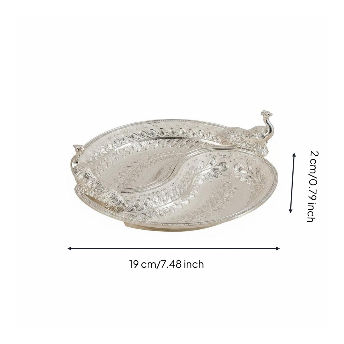 6 Pieces Peacock Tray Engraved Design 2 Compartment Serving Plate Vintage Design